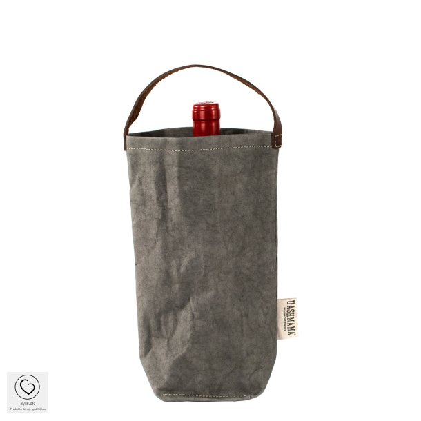 UASHMAMA Wine Bag med lderhank, Mrkegr